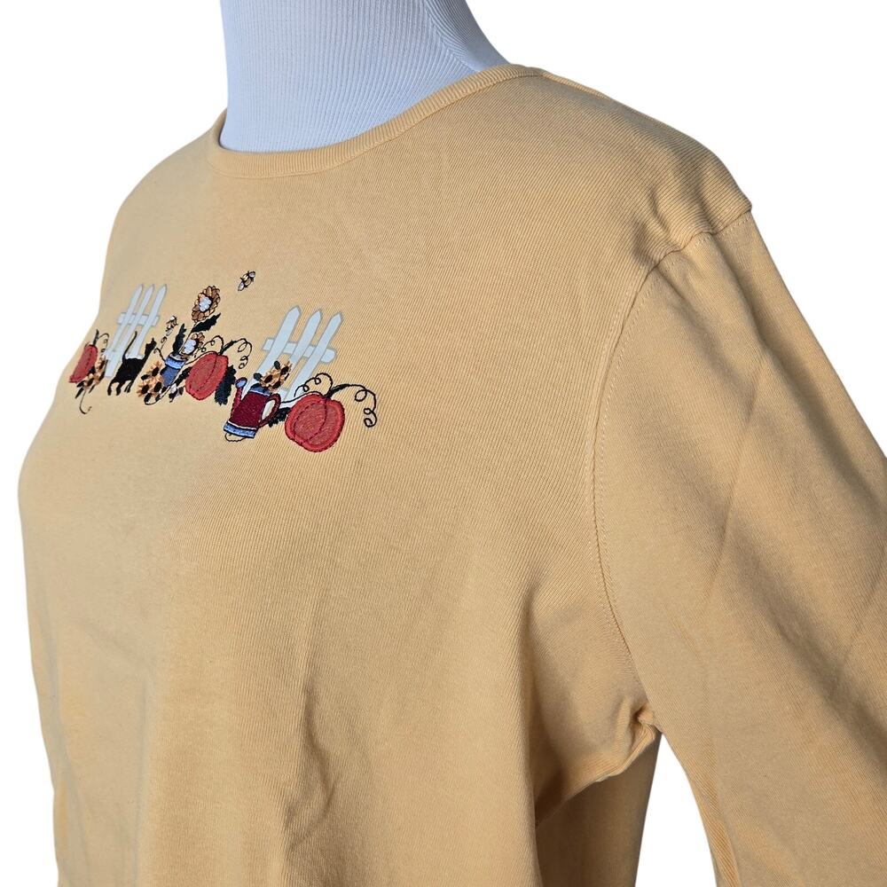 Christopher & Banks Fall Pumpkins Cat Top 3/4 Sleeve Yellow Embroidered Size XL - Picture 3 of 11